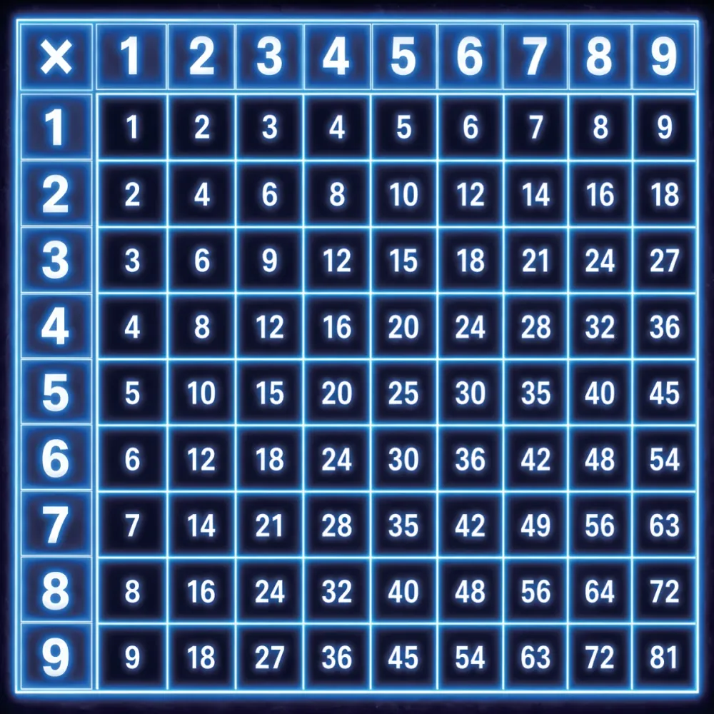 答えが書かれた9×9の九九盤面。1の段から9の段までの81マス。